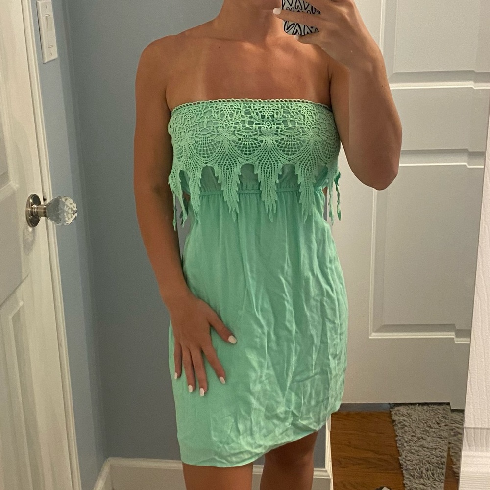 Cotton Candy Strapless Dress Green